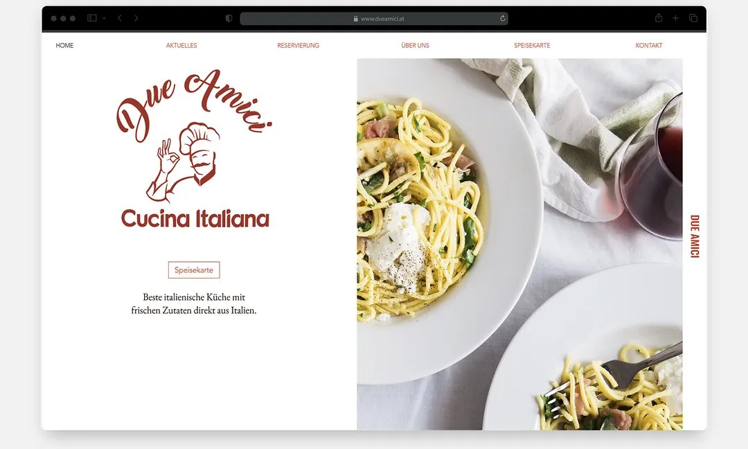 Website für das Restaurant Due Amici – Webdesign von Klarstil