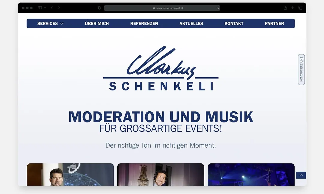 Website für Moderator und Musiker Markus Schenkeli – Webdesign von Klarstil
